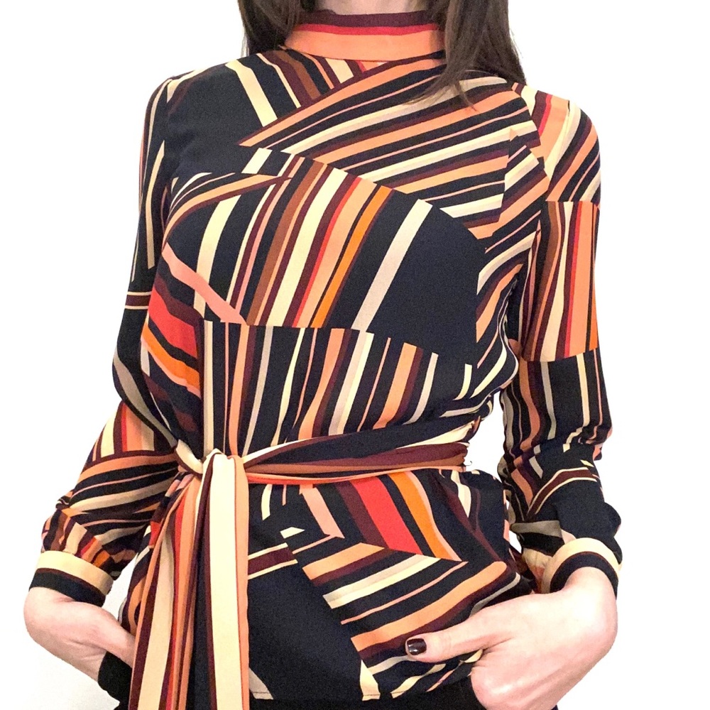 Retro 70's groovy geometric print blouse